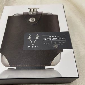 Viski Stainless Steel Flask and Traveling Case leather custom stamped “C”